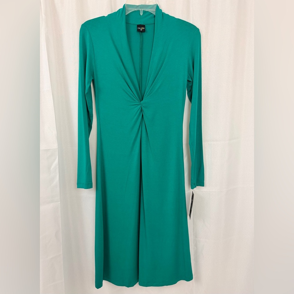 Chic OLIAN MATERNITY Teal Long Sleeve Knot Front Stretchy Midi Dress XS.  NWT